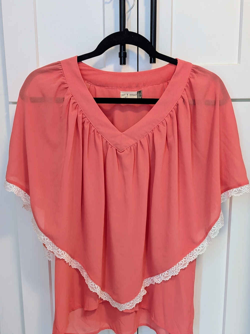 Jon & Anna Coral Lace-Trim V-Neck Cape Blouse